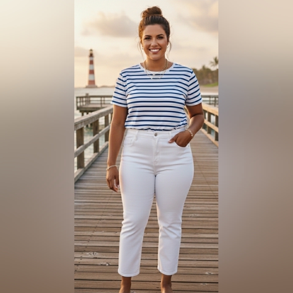 Cropped Capri 24W White Slimming Stretch Minimalist  Jeans New